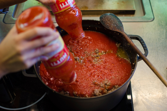 tomato paste cooking in pot